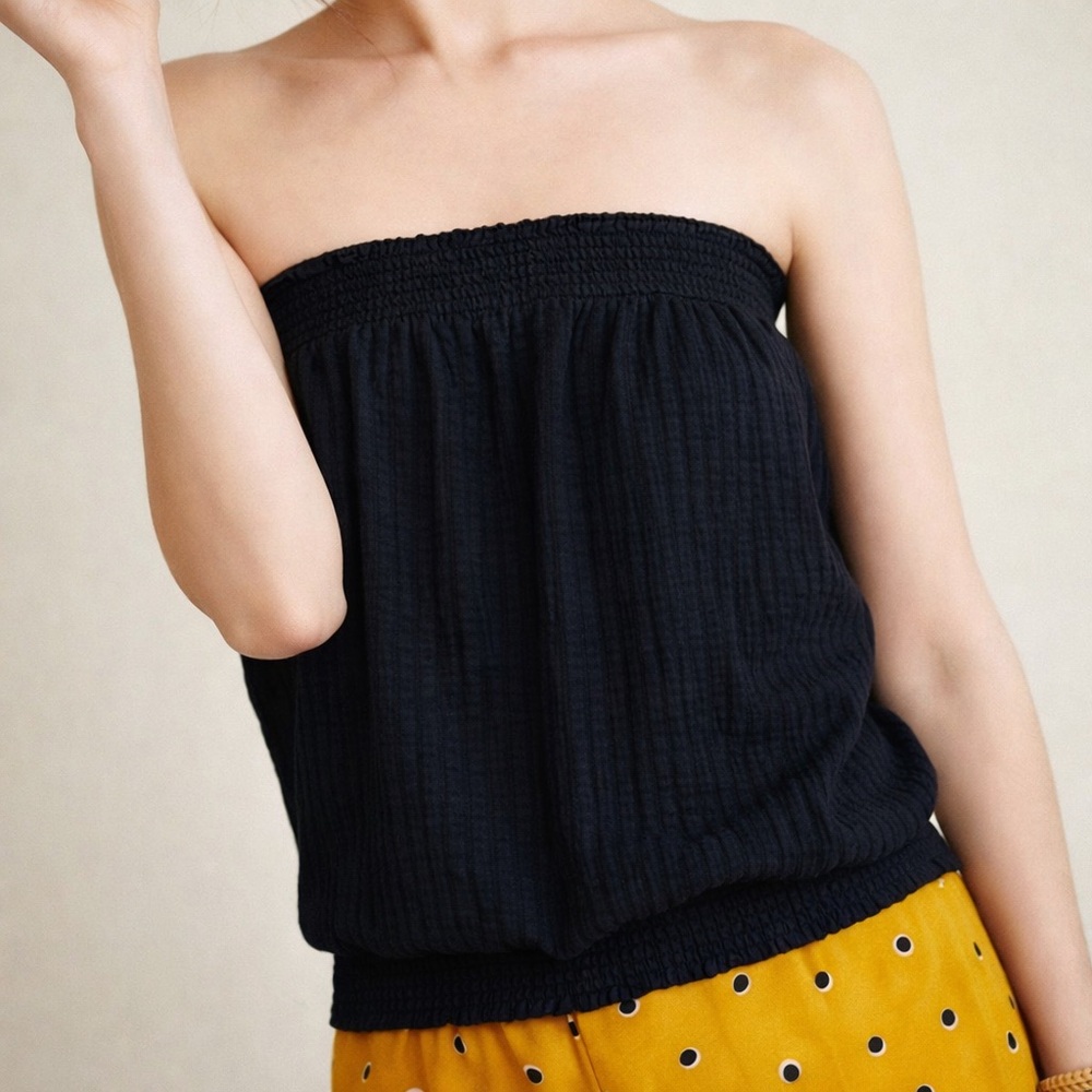 Anthropologie Colusa Black Smocked Tube Top Size L